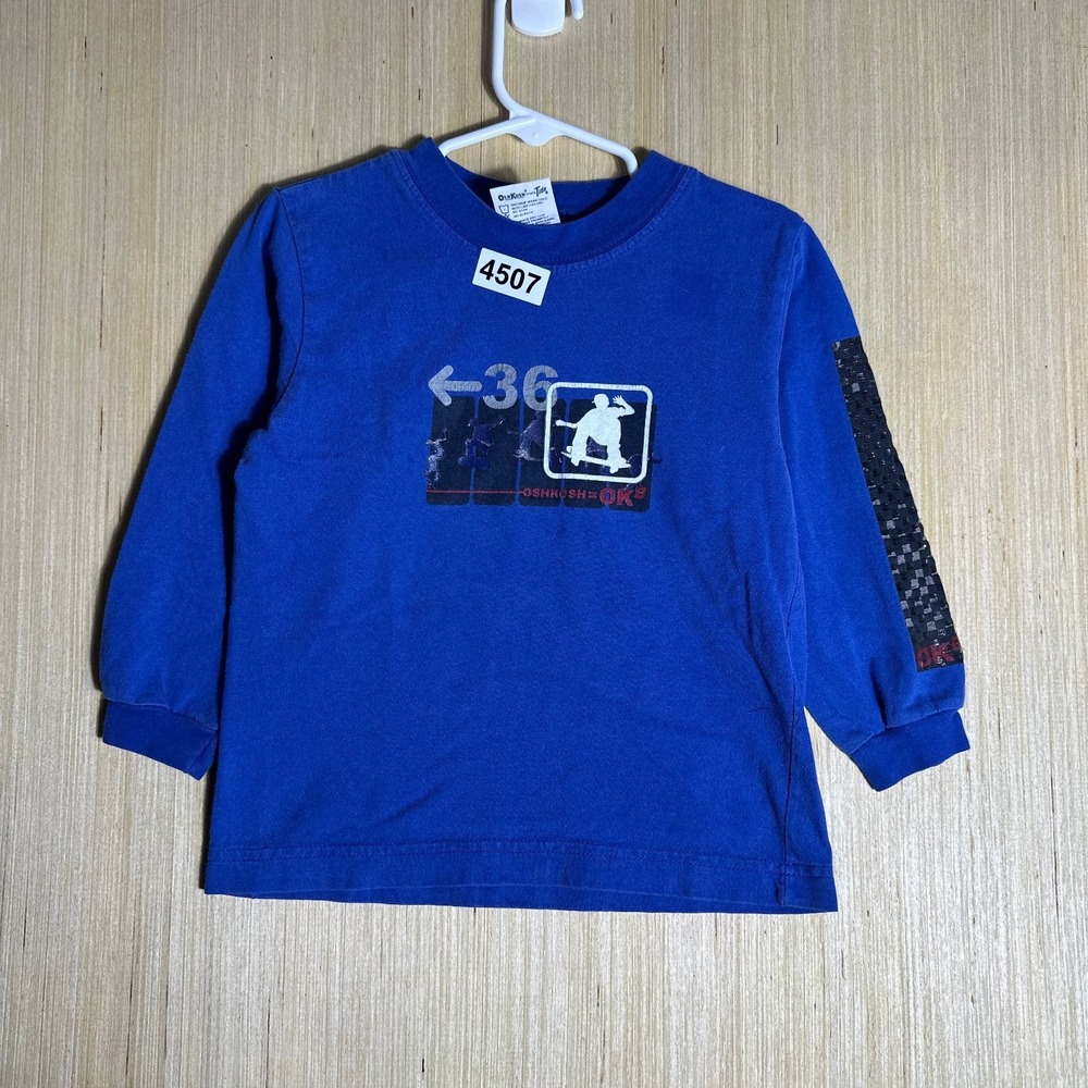 Vintage OshKosh Shirt Boys 2T Blue Long Sleeve Graphic Print 90s Skateboarding
